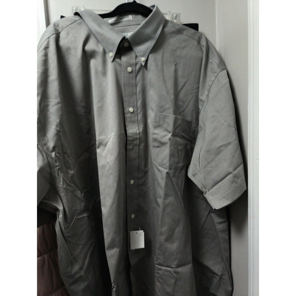 SIZE 20 ENRO Ultra Pinpoint (NEW) Men's Dress Shirt  Short Sleeve Gray NWT